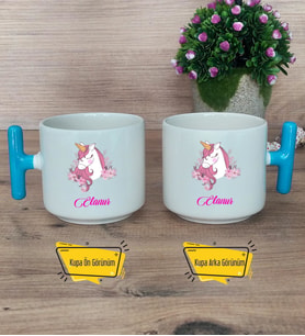 Unicorn Kupa Bardak T Mavi Kulplu Kız Çocuğuna Arkadaşa Sevgiliye Doğum Günü Hediyesi
