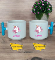 Unicorn Kupa Bardak T Mavi Kulplu Kız Çocuğuna Arkadaşa Sevgiliye Doğum Günü Hediyesi