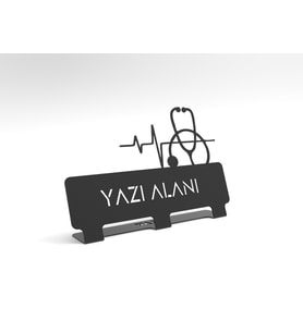 Mova Dizayn Kişiye Özel Hediyelik Ofis Için Sağlık Çalışanlarına Özel Tasarımlı Metal Masaüstü Isimlik (Siyah)