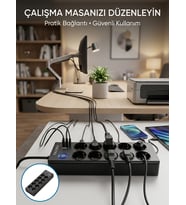 Akım Korumalı 10'lu Çoklu Priz Usb-a Ve Type-c Şarj Çıkışlı