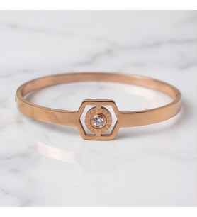 BZ 316l Çelik Rose Zirkon Tek Taşlı Spor Kelepçe BLZ-488