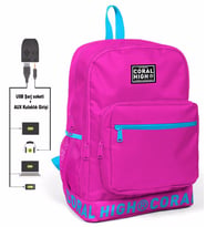 Coral High Logo Nakışlı Pembe Ortaokul, Lise ve Günlük Sırt Çantası(USB VE AUX SOKETLİ)