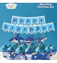 Köpek Balığı Teması Happy Birthday Kürdanlı Set