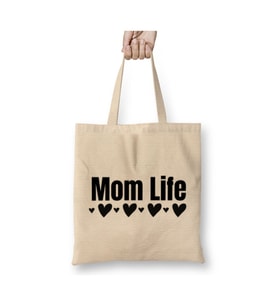 Mom Life Anneler Günü Annelere Hediye Beyaz Bez Çanta Uzun Saplı Alışveriş Çantası Plaj Çantası