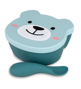 Tum Tum Silikon Vakumlu, Kapaklı Kase ve Kaşık Seti - Boris Bear