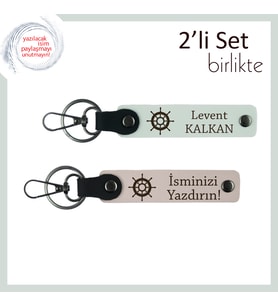 Rotanı Sen Seç, İsmini Sen Yazdır, Gemi Dümeni Anahtarlık Seti, Kişiselleştirilebilir, Beyaz-Pudra