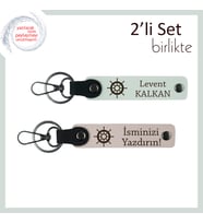 Rotanı Sen Seç, İsmini Sen Yazdır, Gemi Dümeni Anahtarlık Seti, Kişiselleştirilebilir, Beyaz-Pudra