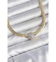 Ezme Zincir Model Zirkon Taşlı VIP Seri Gold Renk Kadın Kolye