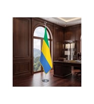 Gabon Direkli - Altın Saçaklı Saten Makam Bayrağı Seti (Krom Direk)