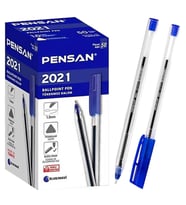 Pensan 2021 Üçgen Şeffaf Gövdeli Tükenmez Kalem Mavi 50'li Kutu 