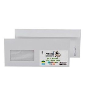 Diplomat Zarf Pencereli 10.5x24 Cm Beyaz 90 Gr Silikonlu 100'lü 1 Paket Artlantis 105*240 Mm Para Zarfı Beyaz 100 lü 1 Paket