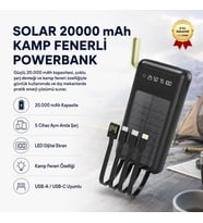 Solar 20,000mAh 5 Cihaz Aynı Anda Şarj Kamp Fenerli Hızlı Şarj Powerbank