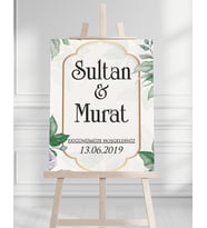 Söz Nişan Düğün İçin 50x70 Karşılama Panosu - Yeşil Çiçek ve Dini Temalı