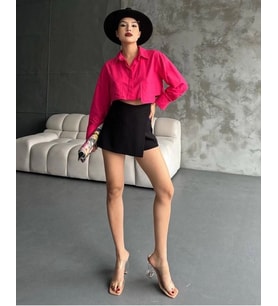 Poplin crop gömlek fuşya s3060