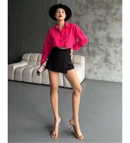 Poplin crop gömlek fuşya s3060