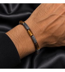Valmont Accessories Kaplan Gözü ve Antrasit Hematit Taş Görünümlü Ayarlanabilir Erkek Bileklik