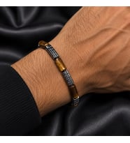 Valmont Accessories Kaplan Gözü ve Antrasit Hematit Taş Görünümlü Ayarlanabilir Erkek Bileklik