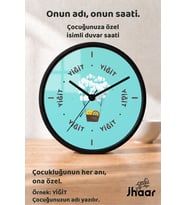 İsme Özel Bulut Balonlu Sepet Çocuk Odası Duvar Saati Orta Boy 30 cm Siyah Camlı Sessiz