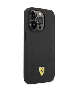 Apple iPhone 14 Pro Max Kılıf Ferrari M-safe Şarj Özellikli Deri Kenarları Damgalı Dizayn Kapak