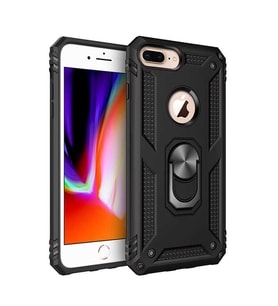 Apple iPhone 8 Plus Uyumlu Kılıf Standlı Manyetik Yüzüklü Military Magnetic Ring Polycarbonate and TPU Case (Siyah)