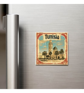 Tunus Tunisia - Posta Pulu Temalı Ülke - Baskılı Buzdolap Magneti Kare - 9x9 cm