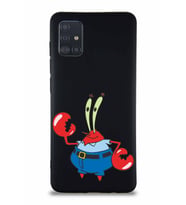 Samsung Galaxy A51 Soft Premier Kapak Bay Yengeç Tasarımlı Silikon Kılıf - Siyah (Şeffaf)