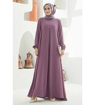 6482-ÖN TEK PİLELİ  KREP ELBİSE Lila