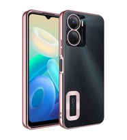 Vivo Y16 Kılıf Kamera Korumalı Logo Gösteren Şeffaf Kapak (Rose)