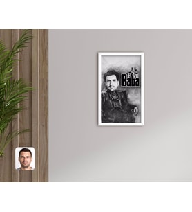 BK Gift Kişiye Özel Godfather Baba Karikatürlü Dekoratif Ahşap Beyaz Çerçeveli Tablo-22