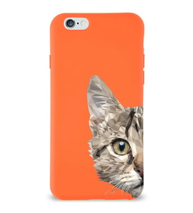 Apple iPhone 6 Uyumlu Lansman Kılıf Catface Tasarımlı İçi Kadife Kapak-Turuncu (Şeffaf)