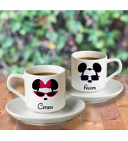 Mickey & Minnie Mouse Sevgili Çift Tasarımlı İkili Türk Kahvesi Fincanı Kişiye Özel