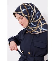 Lesscarves LS2208 Desenli Pamuk İpek Eşarp 90x90 cm