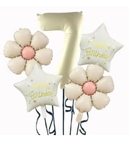 Krem Yıldız 7 Yaş Happy Birthday Yıldız Rakam Folyo Balon Set