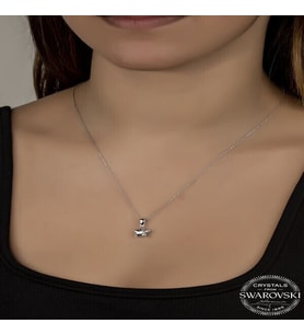 Crystal Taşlı  Top Zincir Yıldız 925 Ayar Gümüş Kolye