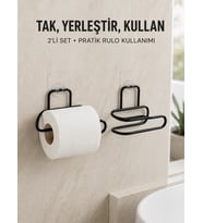 Mey İthalat® 2’li Duvara Yapışkanlı Tuvalet Kağıtlığı Siyah Metal Pratik Rulo Tutucu
