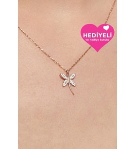 Jewelmim Gümüş Yusufçuk Kolye Rose Altın Kaplama Yusufcuk Gümüş Kolyesi 925 Ayar Kadın Gümüş Yusufçuk Kolye