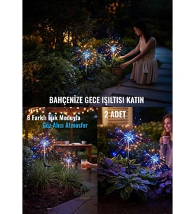 Renkli Solar Bahçe Işığı 2 Adet Güneş Enerjili Dekoratif Led Işık Su Geçirmez 8 Işık Modlu