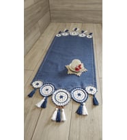 El Yapımı Püskül Detaylı Duck Keten Runner 120x52 cm
