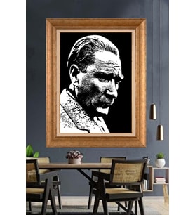 Altın Varaklı Çerçeveli Paspartulu Atatürk Tablo DC1299 (Gold)