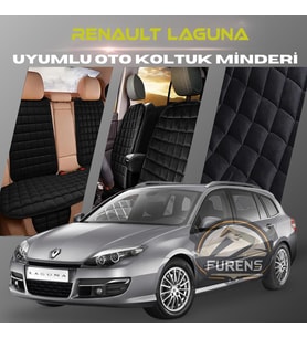 Renault Laguna 3 Siyah Renk Tay Tüyü Cepli & Terletmez Sırtlı Oto Koltuk Minder Seti - Koltuk Koruma Kılıfı (ÖN & ARKA TAM SET)