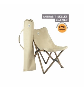 Bag The Joy Ahşap Katlanır Kamp Sandalyesi – Antrasit İskelet - Bej Kılıf