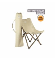 Bag The Joy Ahşap Katlanır Kamp Sandalyesi – Antrasit İskelet - Bej Kılıf