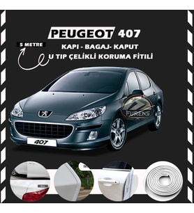 Peugeot 407 Oto Araç Kapı Koruma Fitili 5metre Parlak Beyaz Renk