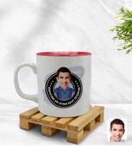 BK Gift Kişiye Özel Erkek Nihayetinde Karikatürlü İçi Kırmızı Renkli Kupa Bardak Model 3