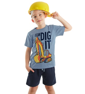 Kepçe İşte Erkek Çocuk T-shirt Şort Takım (Mavi)