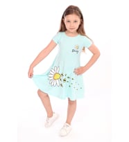 Toontoy Kız Çocuk Göğsü Ve Etek Kısmı Daisy Yazılı Arı Baskılı Elbise (Su Yeşili)