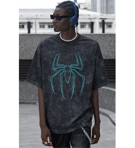 Spiderman Logo Örümcek Adam Kahraman Baskılı Unisex Oversize Vintage Yıkamalı Tişört