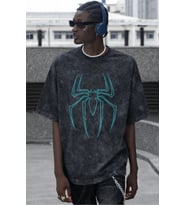 Spiderman Logo Örümcek Adam Kahraman Baskılı Unisex Oversize Vintage Yıkamalı Tişört