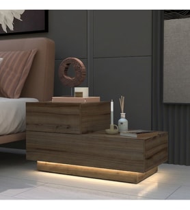 Kayra KMD002 LED Işıklı Komodin – 2 Çekmeceli Modern Tasarım (Antik Ceviz)