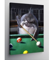 Kanvas Tablo Bilardo Oynayan Köpekbalığı